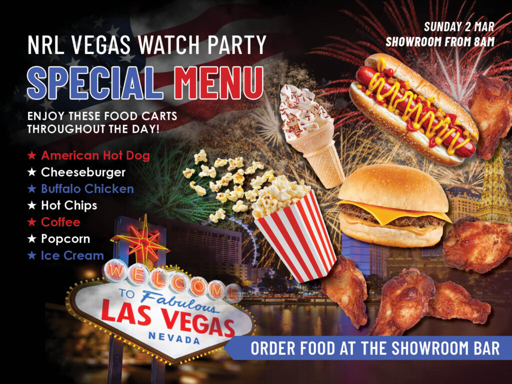 Menu for NRL Vegas Watch Party 2025