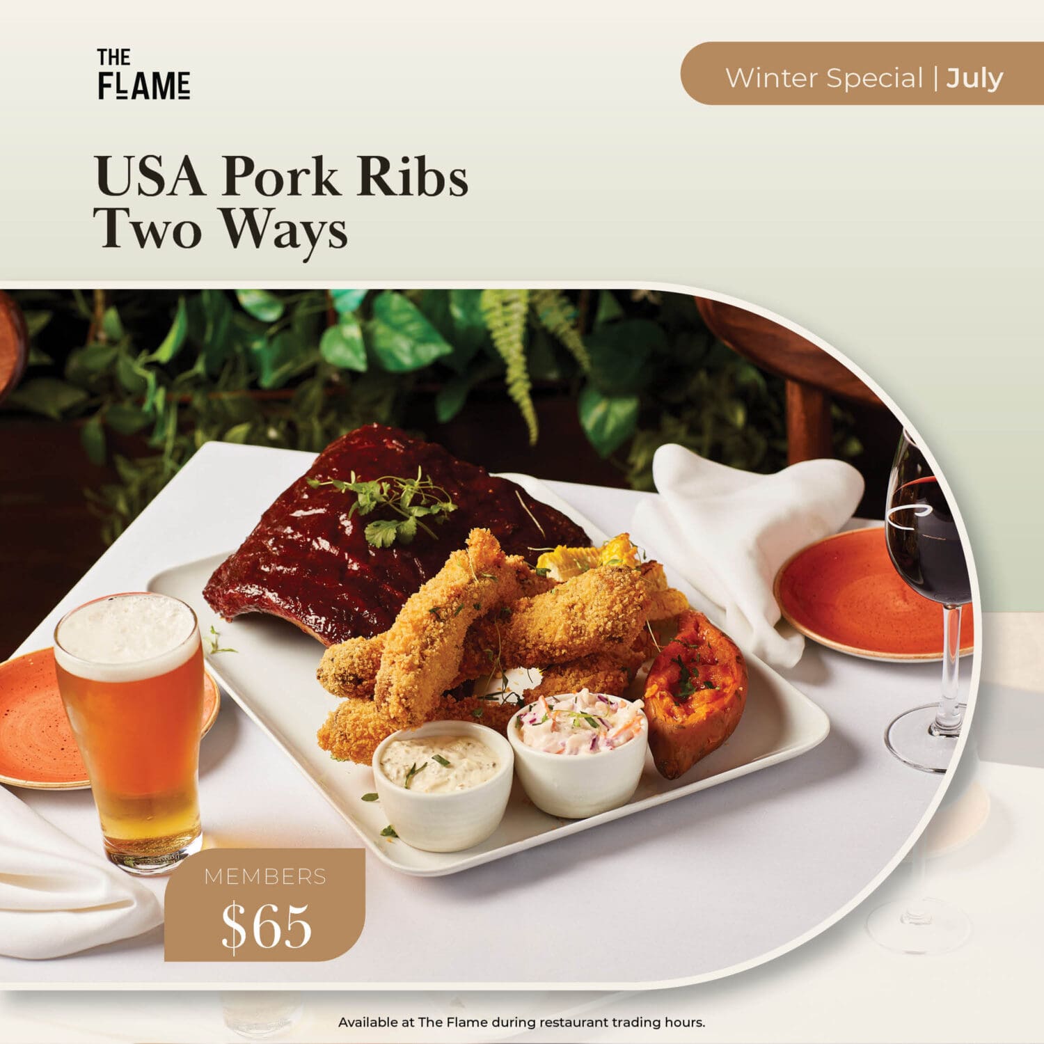 flame July specials - USA pork ribs two ways