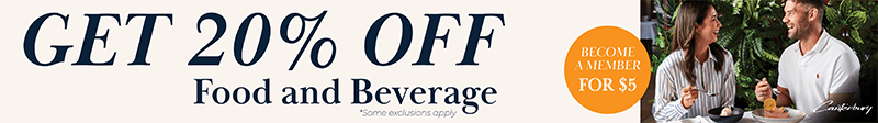 get 20% off food & beverage by becoming a member