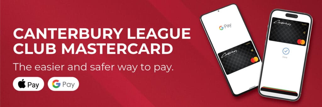 artwork showing android and apple phone using Canterbury Mastercard, 600x200